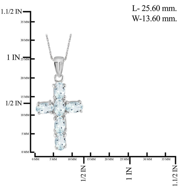 1 1/3 Carat T.G.W. Aquamarine Sterling Silver Or 14K Gold Plated Cross Pendant, 18"