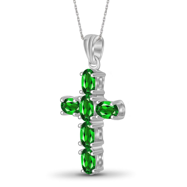 1 1/3 Carat T.G.W. Chrome Diopside Sterling Silver Or 14K Gold Plated Cross Pendant, 18"