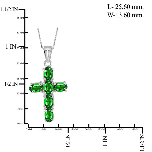 1 1/3 Carat T.G.W. Chrome Diopside Sterling Silver Or 14K Gold Plated Cross Pendant, 18"