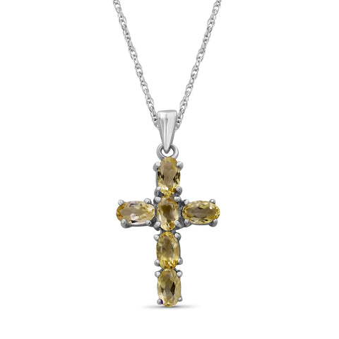 1.32 Carat T.G.W. Citrine Gemstone Sterling Silver Or 14K Gold Plated Cross Pendant, 18"