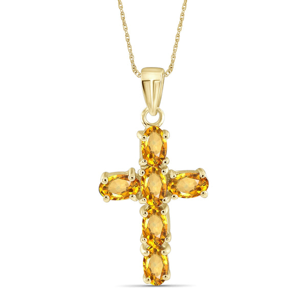 1.32 Carat T.G.W. Citrine Gemstone Sterling Silver Or 14K Gold Plated Cross Pendant, 18"