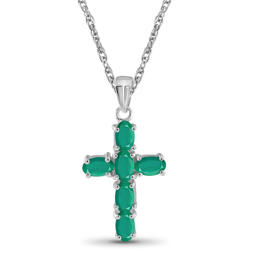 1.35 ct. T.G.W. Emerald Cross Pendant in Sterling Silver
