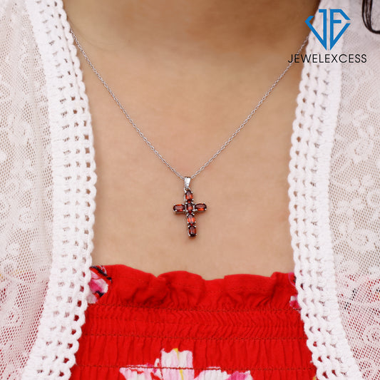 1 3/4 ct. T.G.W. Garnet Cross Pendant in Sterling Silver