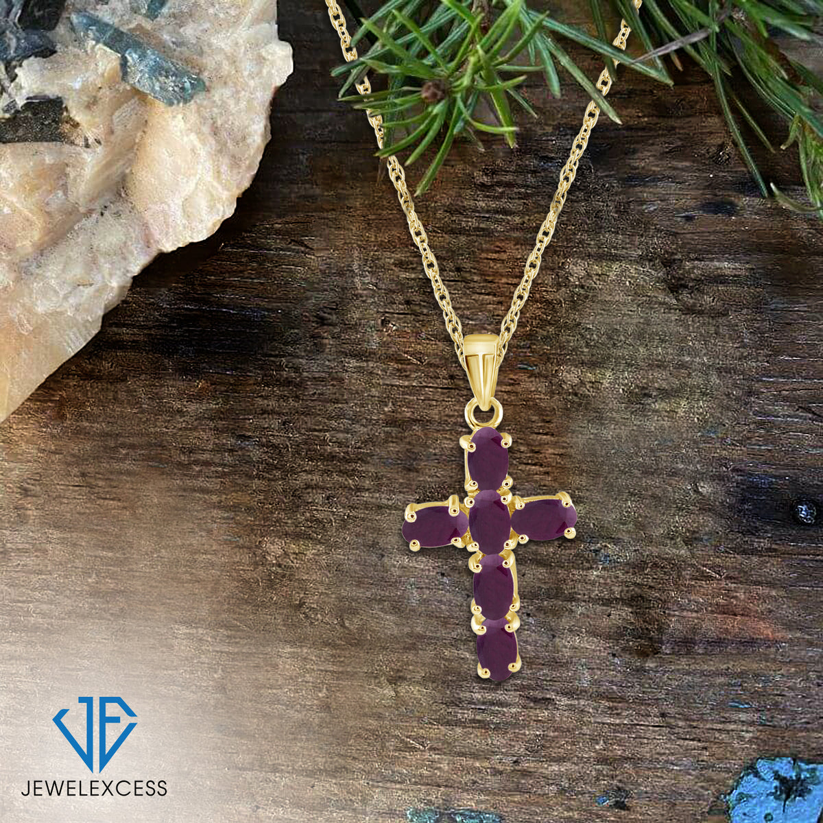 1.56 ct. T.G.W. Ruby Cross Pendant in 14K Gold over Silver