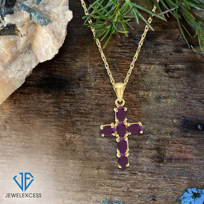 1.56 ct. T.G.W. Ruby Cross Pendant in 14K Gold over Silver