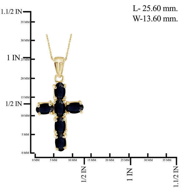 1.92 Carat Sapphire Gemstone 14K Gold-Plated Cross Pendant