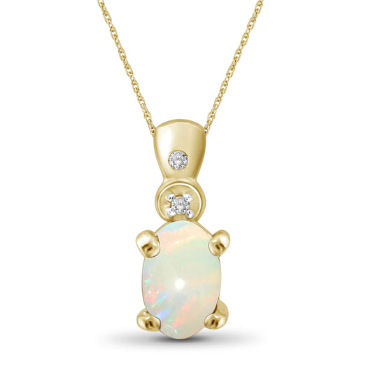 0.26 ct. T.G.W. Opal Pendant with Diamond Accent in 14K Gold over Silver