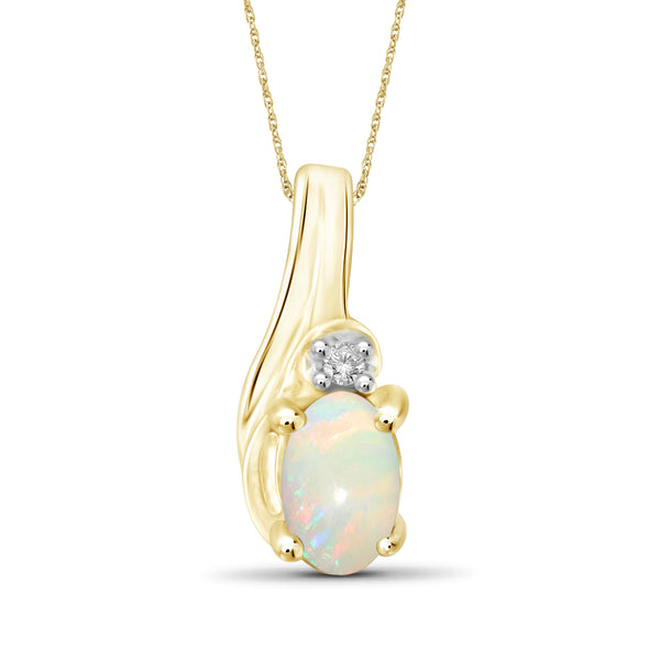 0.14 Carat T.G.W. Opal Gemstone and Diamond Accent 14K Gold-Plated Pendant, 18