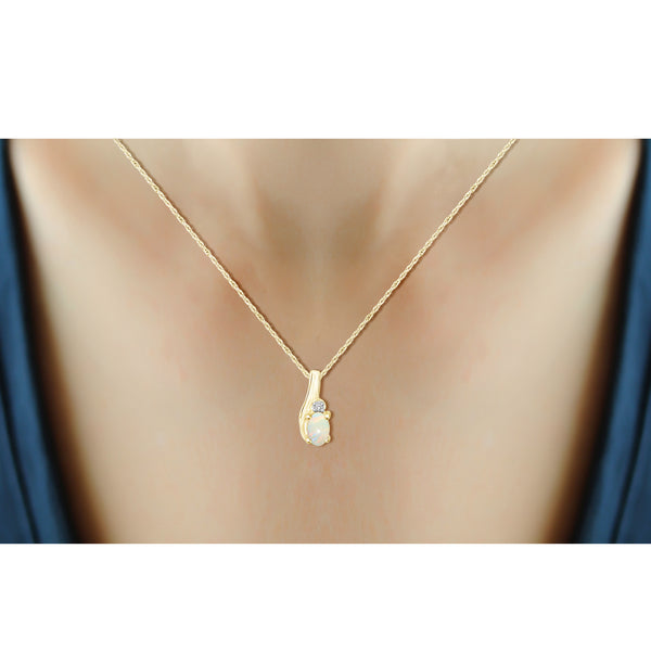 0.14 Carat T.G.W. Opal Gemstone and Diamond Accent 14K Gold-Plated Pendant, 18