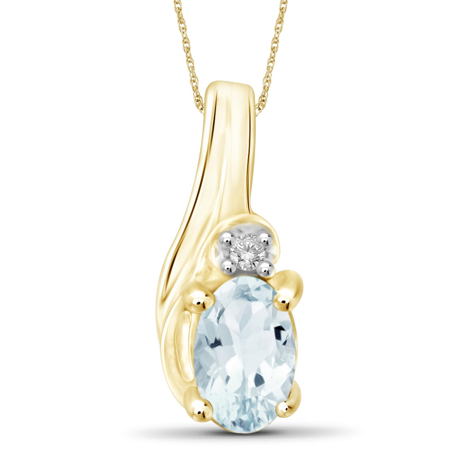 0.22 Carat Aquamarine Gemstone and Accent White Diamond 14K Gold-Plated Pendant