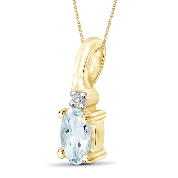 0.22 Carat Aquamarine Gemstone and Accent White Diamond 14K Gold-Plated Pendant