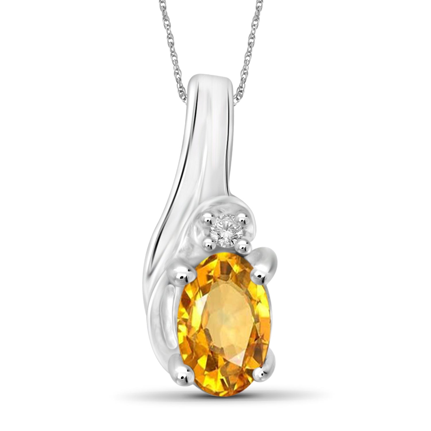 1/4 Carat T.G.W. Citrine And Accent White Diamond Sterling Silver Pendant, 18"