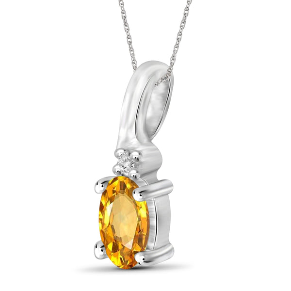 1/4 Carat T.G.W. Citrine And Accent White Diamond Sterling Silver Pendant, 18"