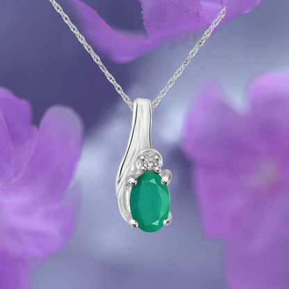 0.23 ct. T.G.W. Emerald Pendant with Diamond Accent in Sterling Silver