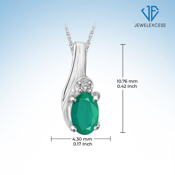 0.23 Ctw Genuine Emerald And White Diamond Accent Sterling Silver Pendant, 18"