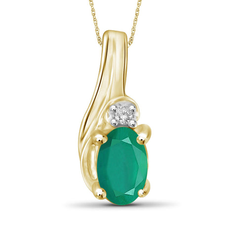 0.23 Ctw Genuine Emerald And White Diamond Accent 14K Gold-Plated Pendant