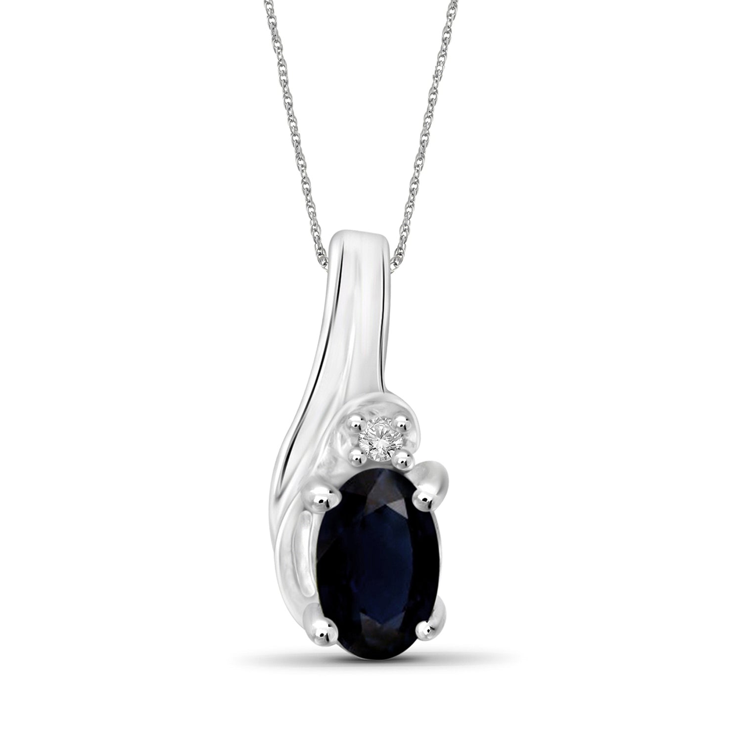 1/3 Carat T.G.W. Sapphire And White Diamond Accent Sterling Silver Pendant, 18"