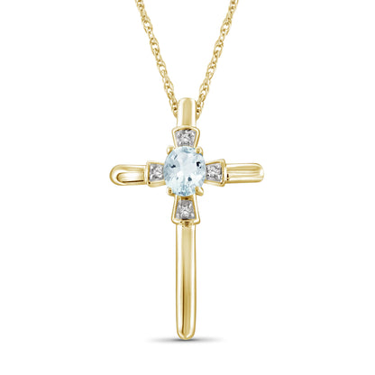1/4 ct. T.G.W. Aquamarine Cross Pendant with Diamond Accent in 14K Gold over Silver