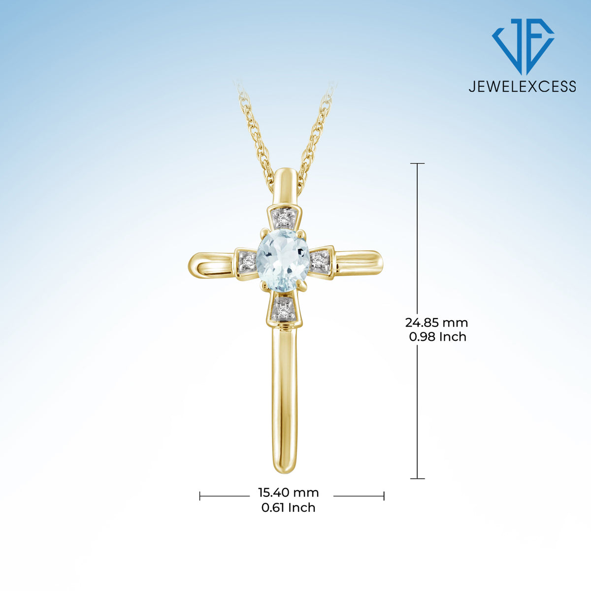 1/4 ct. T.G.W. Aquamarine Cross Pendant with Diamond Accent in 14K Gold over Silver