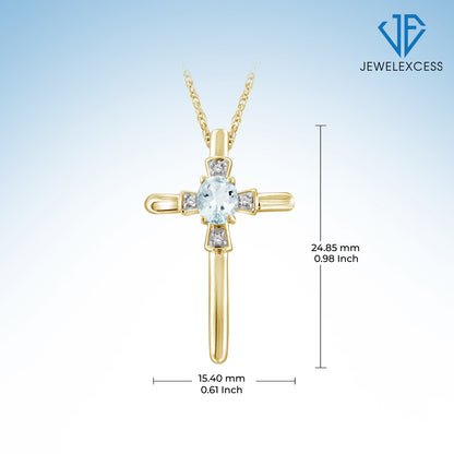 1/4 ct. T.G.W. Aquamarine Cross Pendant with Diamond Accent in 14K Gold over Silver