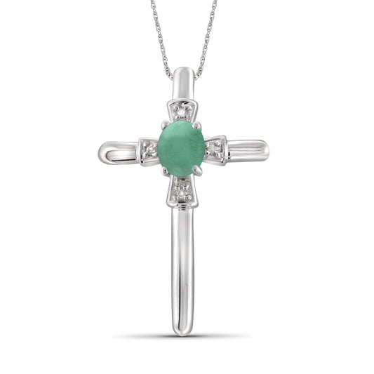 1/4 ct. T.G.W. Emerald Cross Pendant with Diamond Accent in Sterling Silver