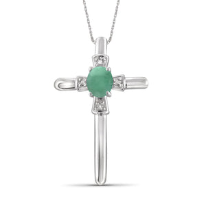 1/4 Carat T.G.W. Emerald And Accent White Diamond Sterling Silver Cross Pendant