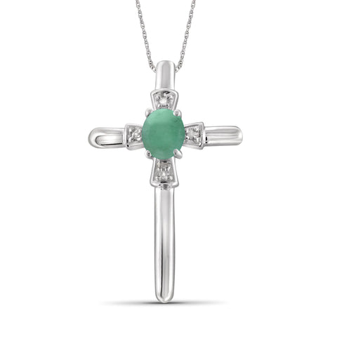 1/4 Carat T.G.W. Emerald And Accent White Diamond Sterling Silver Cross Pendant
