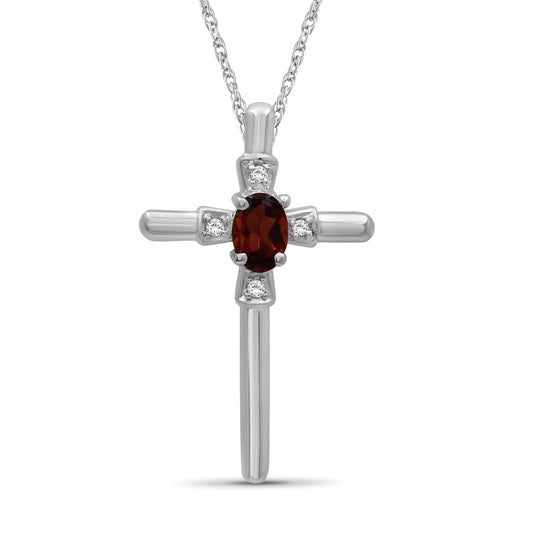 1/3 ct. T.G.W. Garnet Cross Pendant with Diamond Accent in Sterling Silver or 14K Gold over Silver