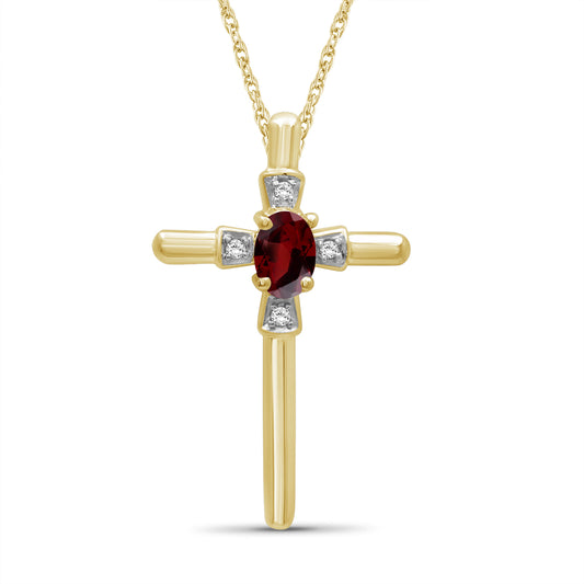 1/3 ct. T.G.W. Garnet Cross Pendant with Diamond Accent in Sterling Silver or 14K Gold over Silver