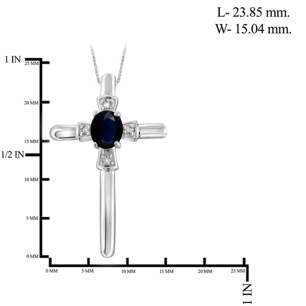 0.32 Carat Sapphire Gemstone and Accent White Diamond Sterling Silver Cross Pendant