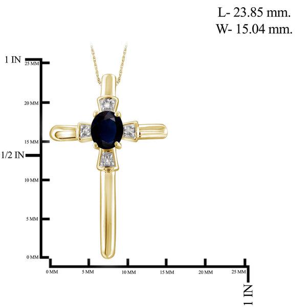 0.32 Carat Sapphire Gemstone and Accent White Diamond Cross 14K Gold-Plated Pendant