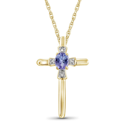 0.25 ct. T.G.W. Tanzanite Cross Pendant with Diamond Accents in 14K Gold over Silver