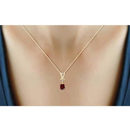 1 ct. T.G.W. Garnet Pendant with Diamond Accent in 14K Gold over Silver
