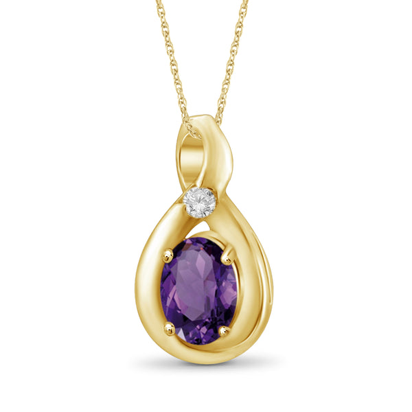 0.42 CTW Amethyst & Accent White Diamonds Pendant in 14K Gold-Plated