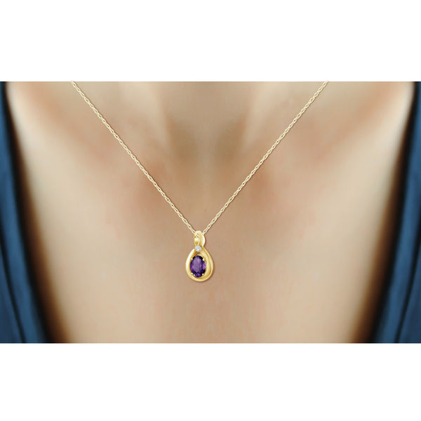 0.42 CTW Amethyst & Accent White Diamonds Pendant in 14K Gold-Plated