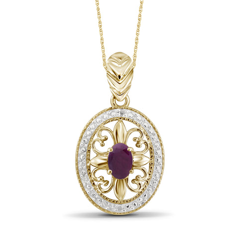 1/2 Carat T.G.W. Ruby And White Diamond Accent 14K Gold-Plated Pendant, 18"