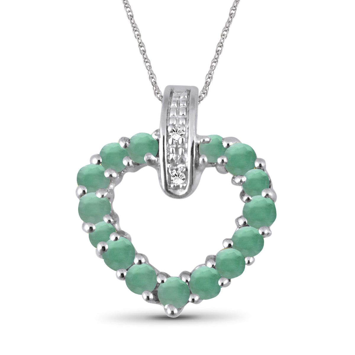 1 ct. T.G.W. Emerald Heart Pendant with Diamond Accent in Sterling Silver