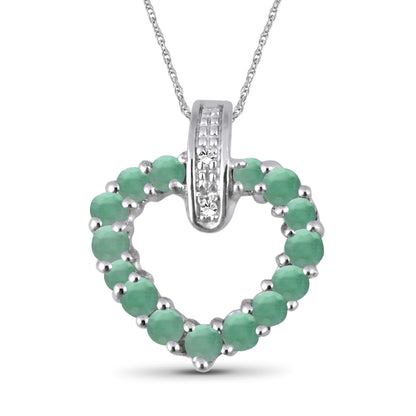 1 ct. T.G.W. Emerald Heart Pendant with Diamond Accent in Sterling Silver