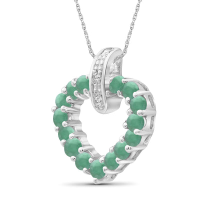 1 ct. T.G.W. Emerald Heart Pendant with Diamond Accent in Sterling Silver