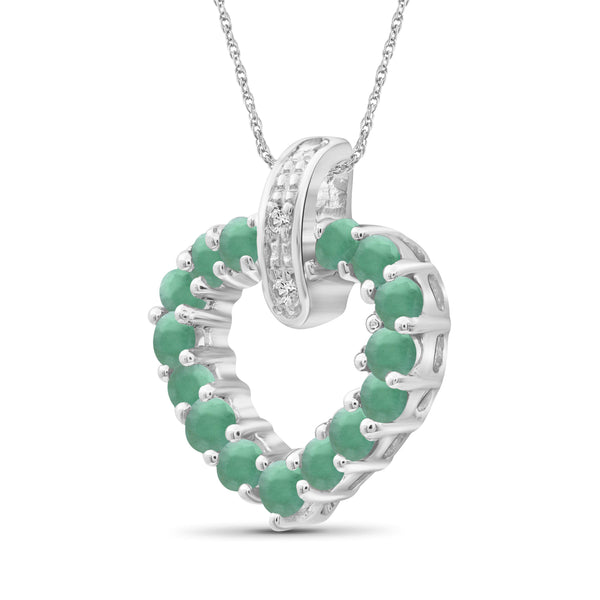 1.00 Carat T.G.W. Emerald And White Diamond Accent Sterling Silver Heart Pendant