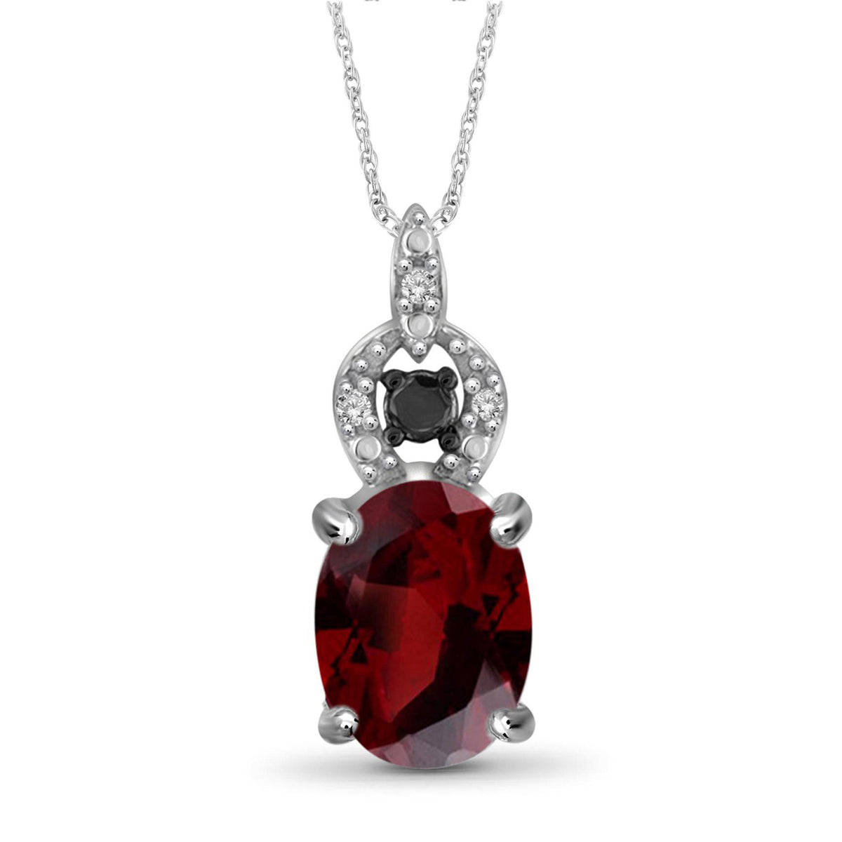 1 1/2 ct. T.G.W. Garnet Pendant with Black & White Diamond Accent in Sterling Silver