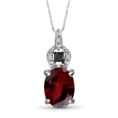 1 1/2 ct. T.G.W. Garnet Pendant with Black & White Diamond Accent in Sterling Silver