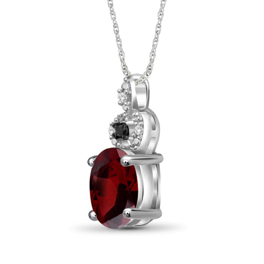 1 1/2 ct. T.G.W. Garnet Pendant with Black & White Diamond Accent in Sterling Silver