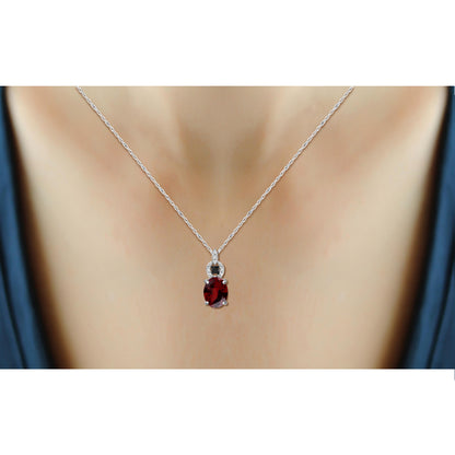 1 1/2 ct. T.G.W. Garnet Pendant with Black & White Diamond Accent in Sterling Silver
