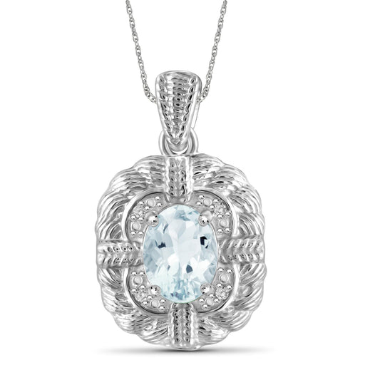 1 1/7 ct. T.G.W. Aquamarine Pendant with Diamond Accent in Sterling Silver