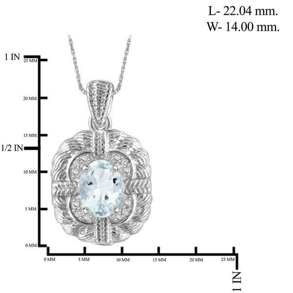 1 1/7 Carat T.G.W. Aquamarine And White Diamond Accent Sterling Silver Pendant, 18"