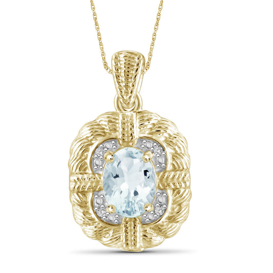 1.15 ct. T.G.W. Aquamarine Pendant with Diamond Accent in 14K Gold over Silver
