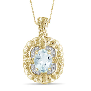 1.15 Carat T.G.W. Aquamarine Gemstone and White Diamond Accent 14K Gold-Plated Pendant