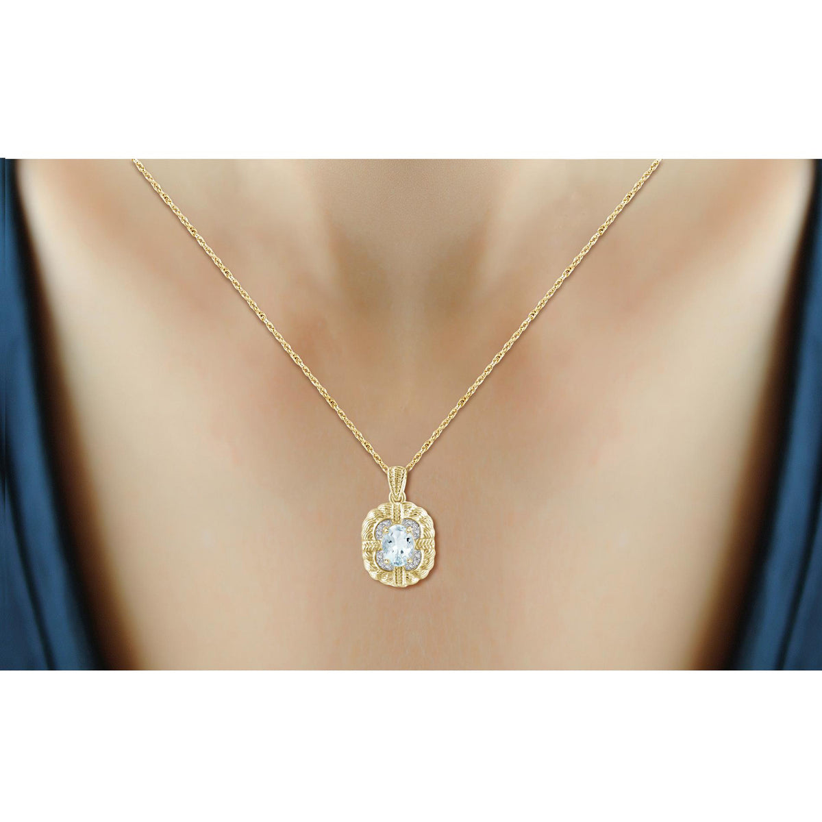 1.15 ct. T.G.W. Aquamarine Pendant with Diamond Accent in 14K Gold over Silver