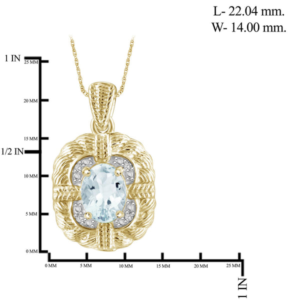 1.15 Carat T.G.W. Aquamarine Gemstone and White Diamond Accent 14K Gold-Plated Pendant